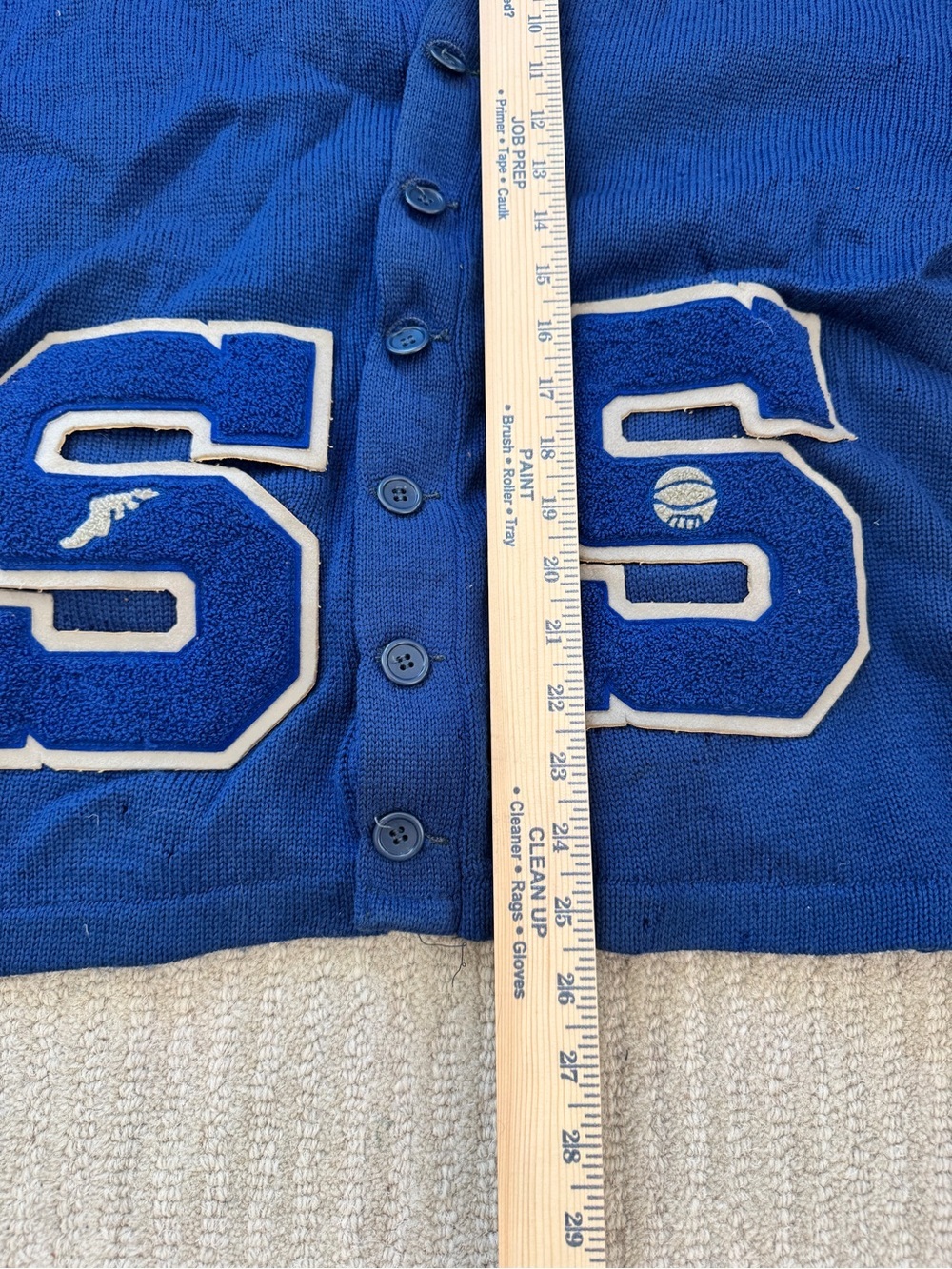 1950s Vintage Varsity Puritan Royal Blue Men's Button-Front Letterman Cardigan - Picture 6 of 9